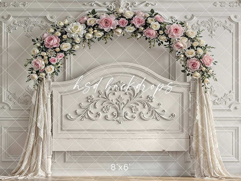 Rose Garden Chateau – Elegant Floral Headboard Backdrop