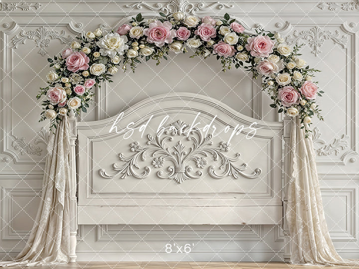 Rose Garden Chateau – Elegant Floral Headboard Backdrop