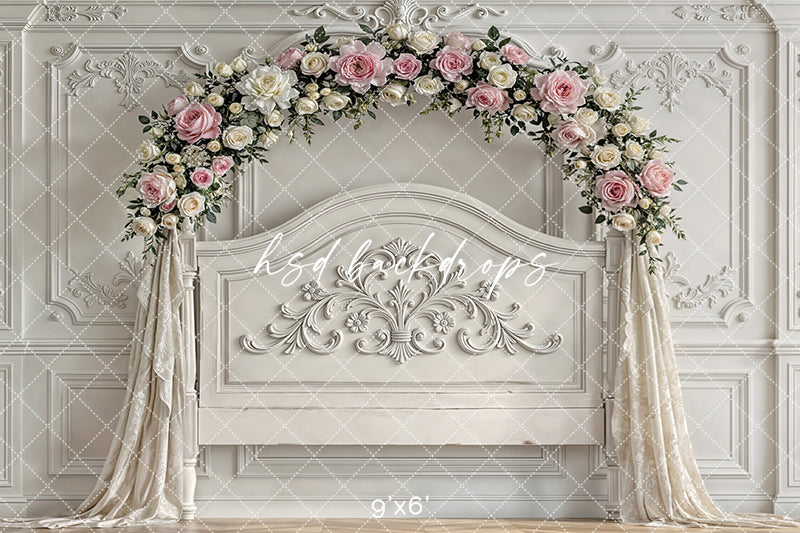 Rose Garden Chateau – Elegant Floral Headboard Backdrop