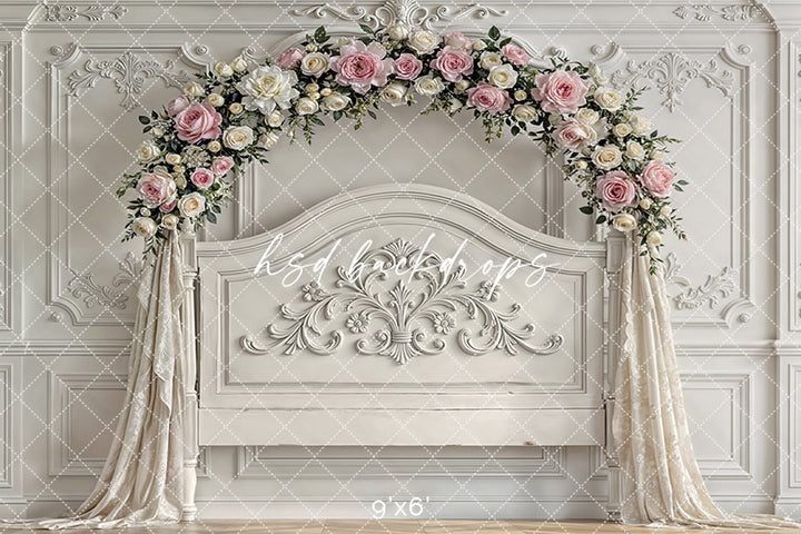 Rose Garden Chateau – Elegant Floral Headboard Backdrop