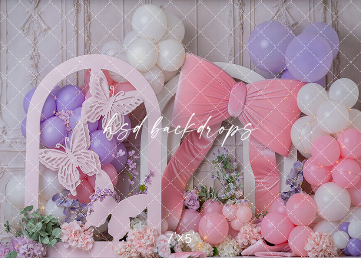 Blush Butterfly Bow Photography Backdrop – Spring Cake Smash Design | HSD Backdrops