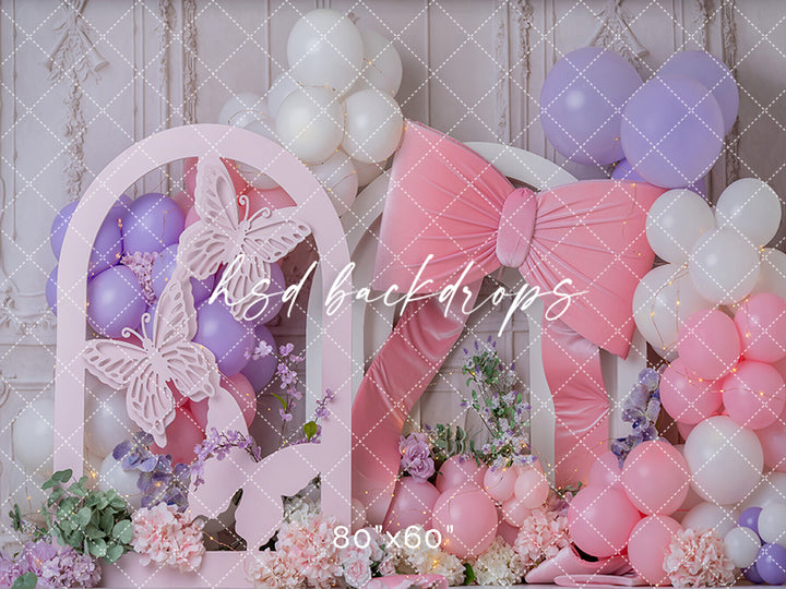 Blush Butterfly Bow Photography Backdrop – Spring Cake Smash Design | HSD Backdrops