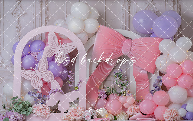 Blush Butterfly Bow Photography Backdrop – Spring Cake Smash Design | HSD Backdrops