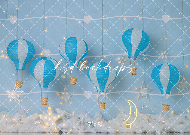 Blue Sky Balloon Adventure – Boy Birthday Photography Backdrop | HSD Backdrops