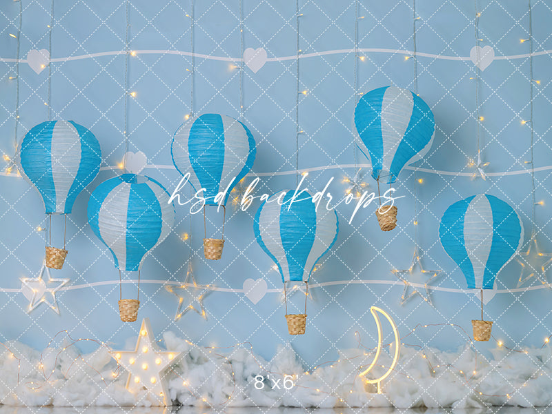 Blue Sky Balloon Adventure – Boy Birthday Photography Backdrop | HSD Backdrops