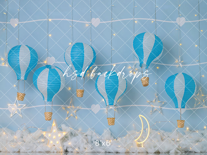 Blue Sky Balloon Adventure – Boy Birthday Photography Backdrop | HSD Backdrops