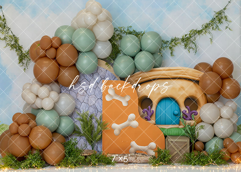 Prehistoric Party Cake Smash Photography Backdrop – Stone Age Bone House First Birthday Scene | HSD Backdrops