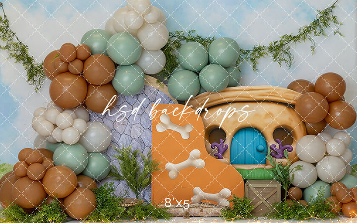 Prehistoric Party Cake Smash Photography Backdrop – Stone Age Bone House First Birthday Scene | HSD Backdrops