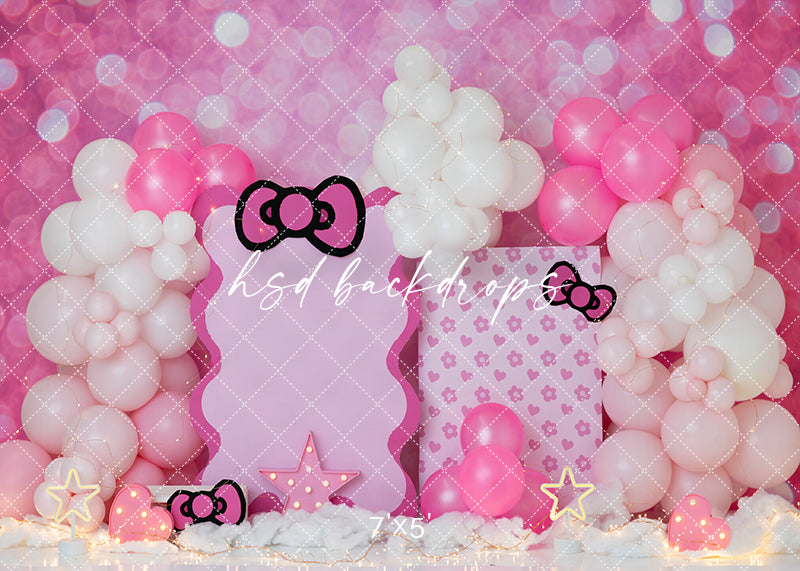 Hello Pink Dreams Cake Smash Photography Backdrop – Sweet First Birthday Portrait Scene | HSD Backdrops