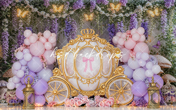 Fairytale Carriage Cake Smash Photography Backdrop – Whimsical Princess Portrait Scene | HSD Backdrops