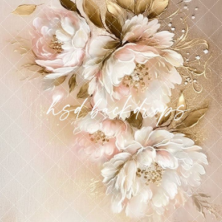 Rose Gold Maternity Photoshoot Backdrop with Painted Flowers 