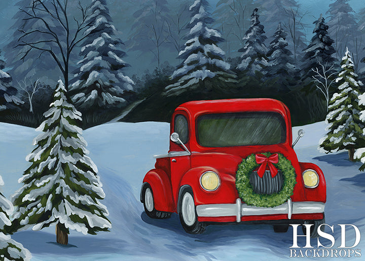 Red Christmas Truck - HSD Photography Backdrops 