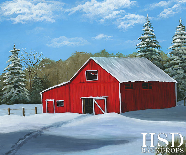 Red Winter Barn - HSD Photography Backdrops 