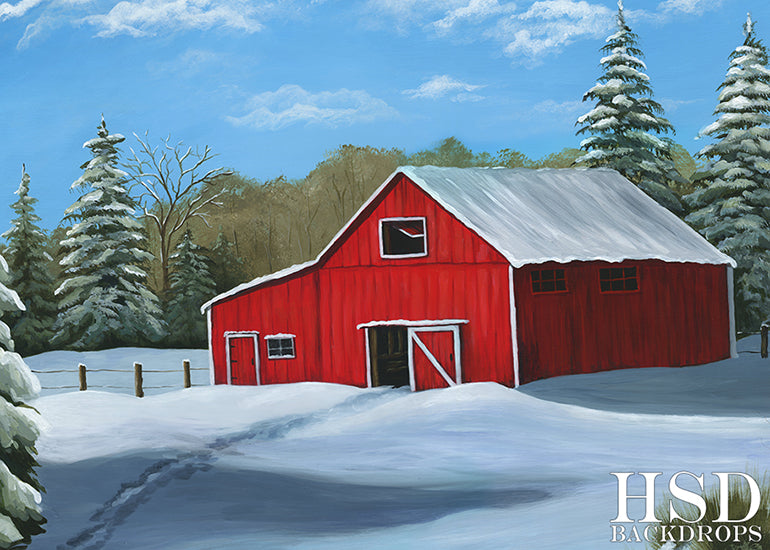 Red Winter Barn - HSD Photography Backdrops 