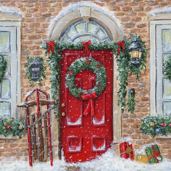 Red Christmas Door - HSD Photography Backdrops 