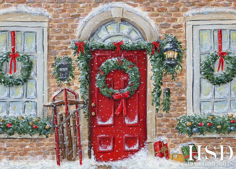 Red Christmas Door - HSD Photography Backdrops 