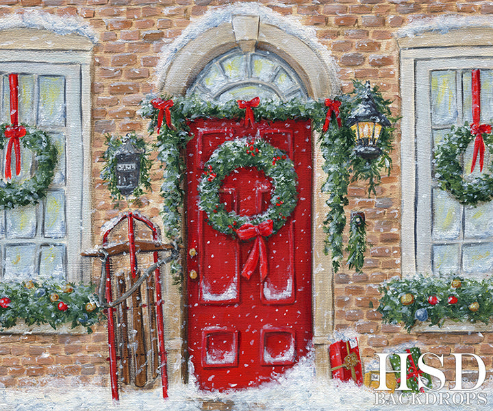 Red Christmas Door - HSD Photography Backdrops 
