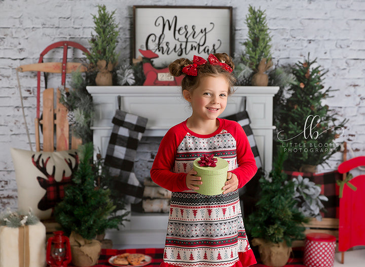 Plaid Christmas Fireplace - HSD Photography Backdrops 
