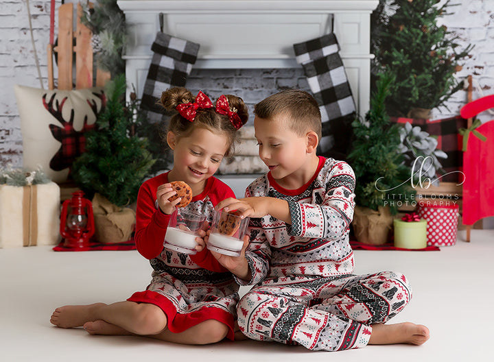 Plaid Christmas Fireplace - HSD Photography Backdrops 