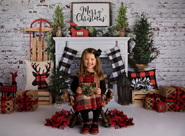 Plaid Christmas Fireplace - HSD Photography Backdrops 