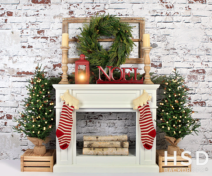 Noel Christmas Fireplace - HSD Photography Backdrops 