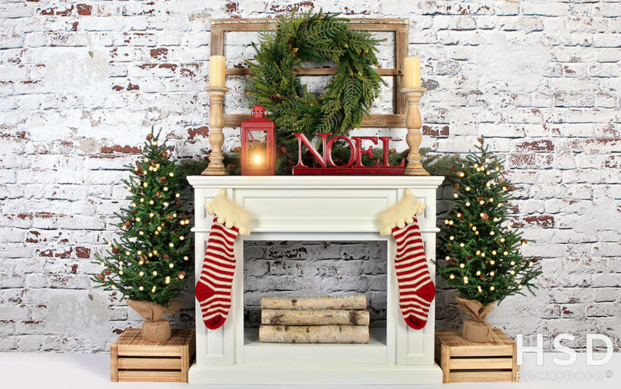 Noel Christmas Fireplace - HSD Photography Backdrops 