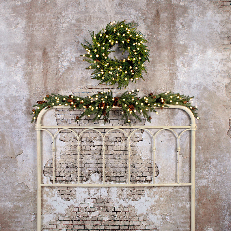 Vintage Christmas Headboard With Lights - HSD Photography Backdrops 