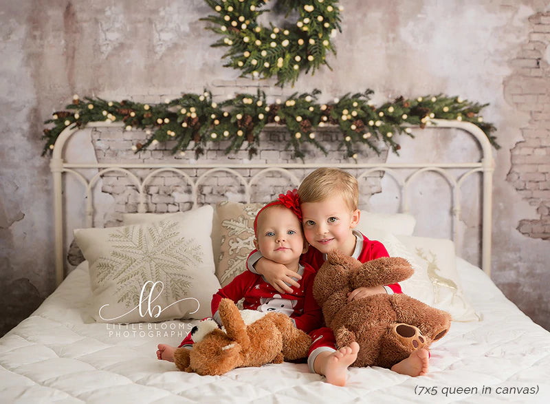 Vintage Christmas Headboard With Lights (FABRIC) - HSD Photography Backdrops 