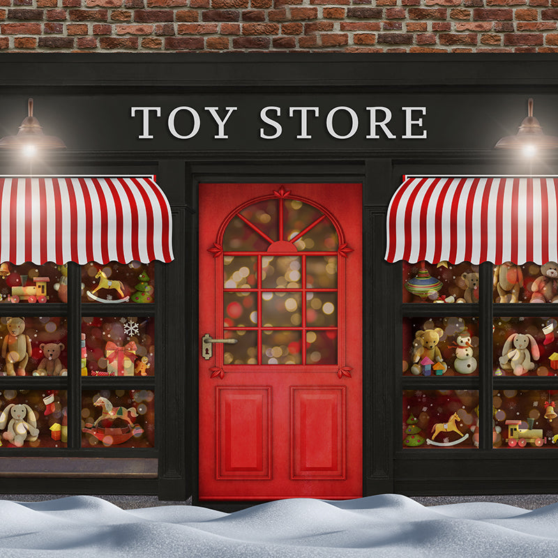 Santa’s Toy Shop Backdrop for Pictures. Toy Store Backdrop for Photos.