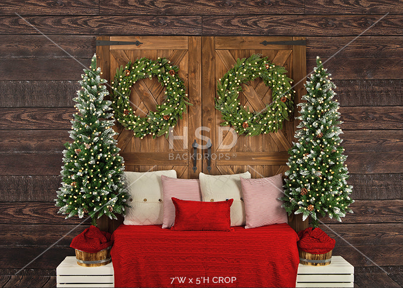 Barn Doors Christmas Headboard - HSD Photography Backdrops 