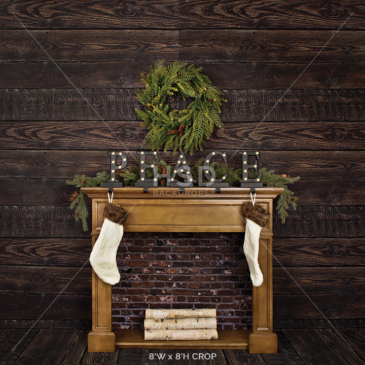 Rustic Christmas Fireplace - HSD Photography Backdrops 