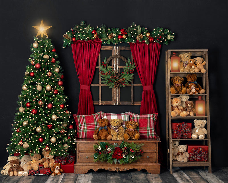 Christmas Photography Backdrops with Christmas Window and Tree