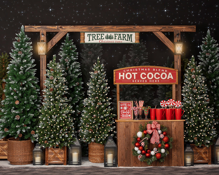 Hot Cocoa Tree Farm (lights) - HSD Photography Backdrops 