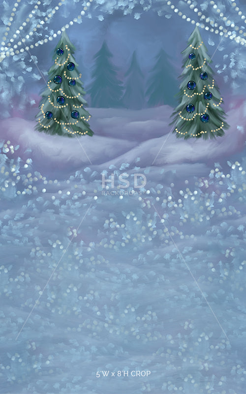 Winter Wonderland Photo Backdrop with Christmas Tree Lights