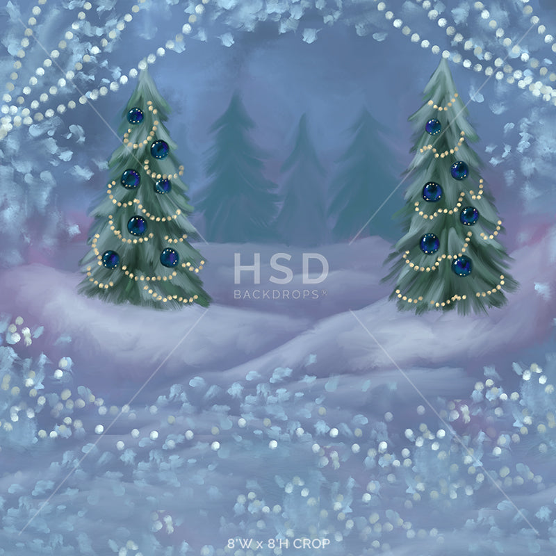 Winter Wonderland Photo Backdrop with Christmas Tree Lights