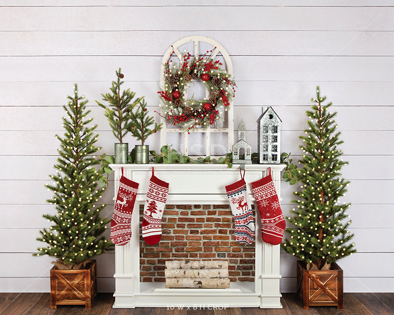 Fair Isle Christmas Fireplace (no fire) - HSD Photography Backdrops 