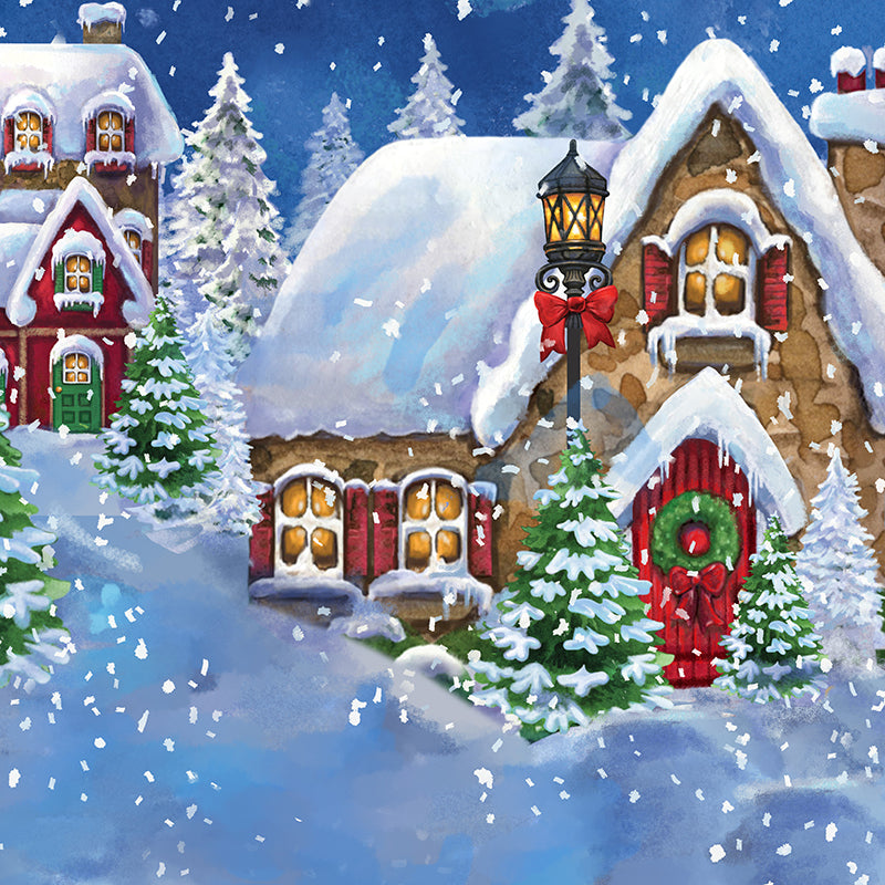 Fabric Christmas picture backdrop. Winter Christmas village backdrop for studio portraits