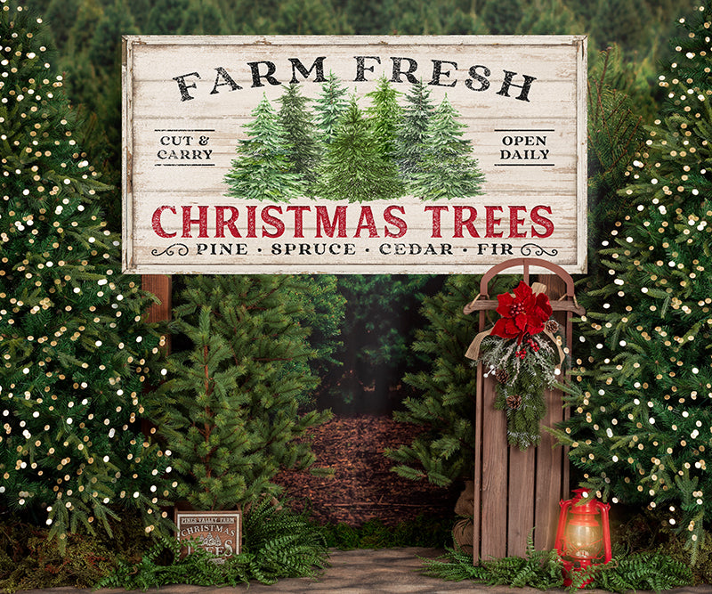Rustic Christmas Tree Farm Photo Backdrop Photography