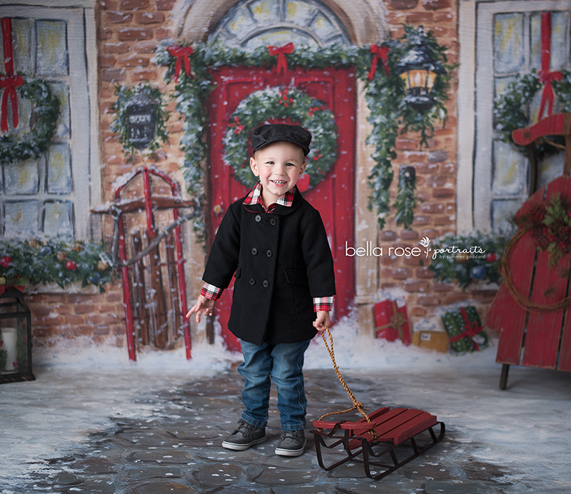 Red Christmas Door - HSD Photography Backdrops 