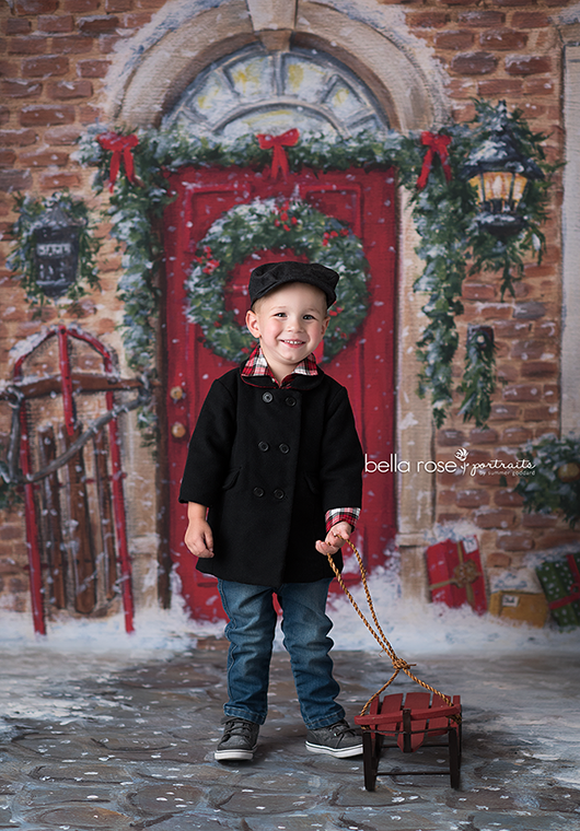 Red Christmas Door - HSD Photography Backdrops 