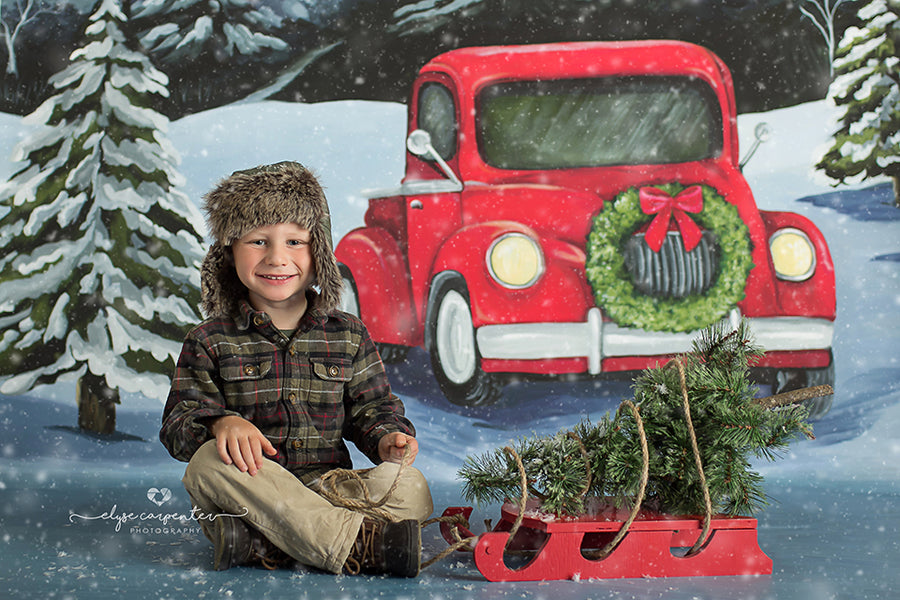 Red Christmas Truck Photography Backdrop Winter Photo Backdrop Props