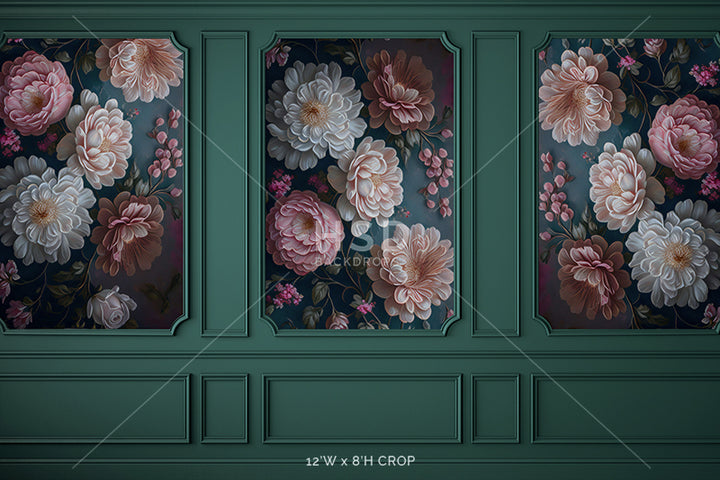 Elegant Floral Emerald Wall - HSD Photography Backdrops 