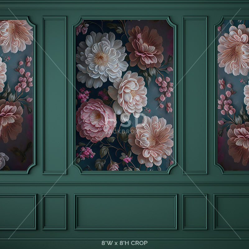 Elegant Floral Emerald Wall - HSD Photography Backdrops 