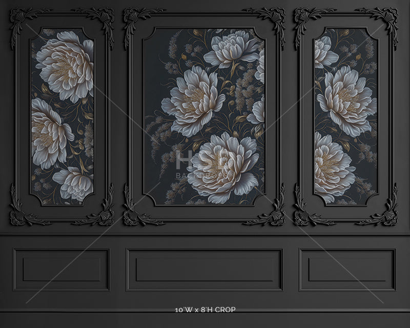 Dark Slate Elegant Floral Wall - HSD Photography Backdrops 