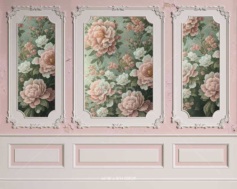 Vintage Pink Floral Wainscot - HSD Photography Backdrops 