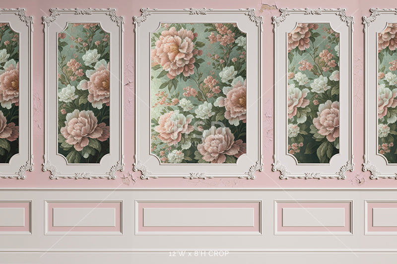 Vintage Pink Floral Wainscot - HSD Photography Backdrops 