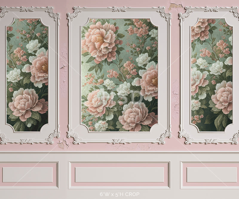 Vintage Pink Floral Wainscot - HSD Photography Backdrops 