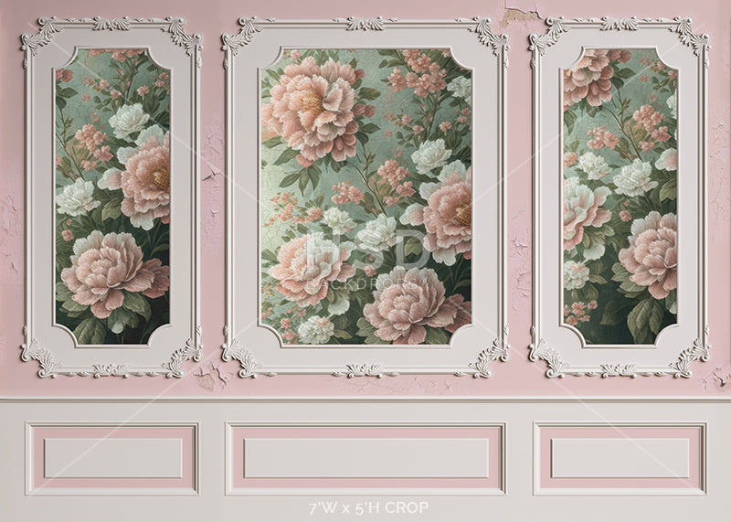 Vintage Pink Floral Wainscot - HSD Photography Backdrops 