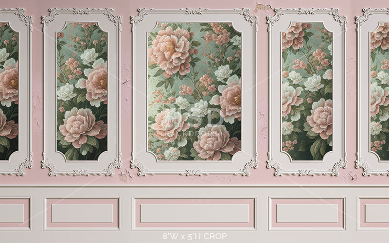 Vintage Pink Floral Wainscot - HSD Photography Backdrops 