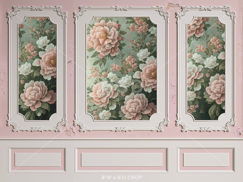 Vintage Pink Floral Wainscot - HSD Photography Backdrops 